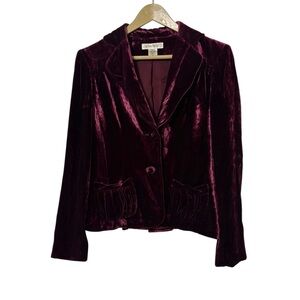 Nine West Size 8 Burgundy Velvet Button Up Blazer Jacket Whimsigoth Fairygrunge